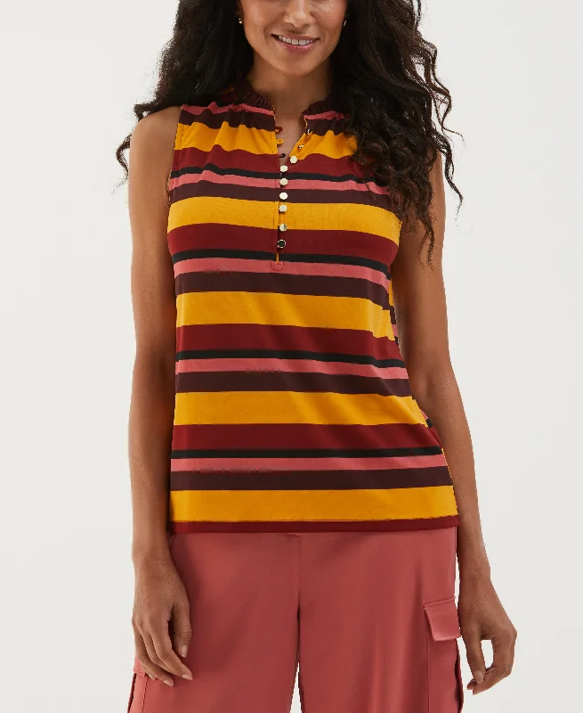 Stock Up Striped Button Front Ruffle Tank Top