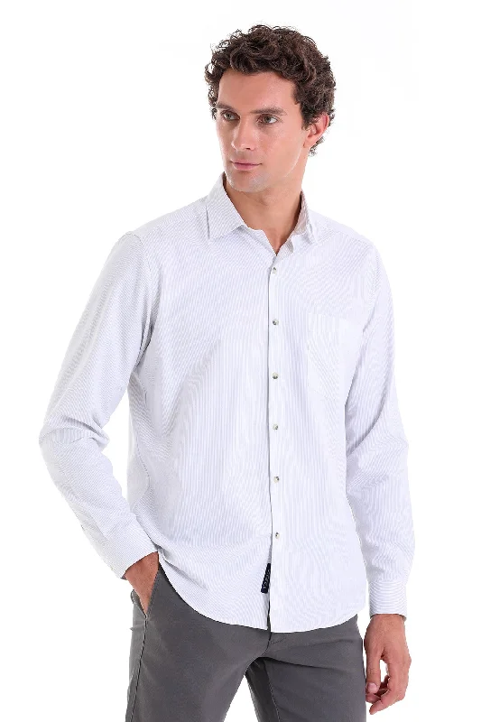Sneak Peek Sale Regular Fit Striped Cotton Blend Gray Dress Shirt