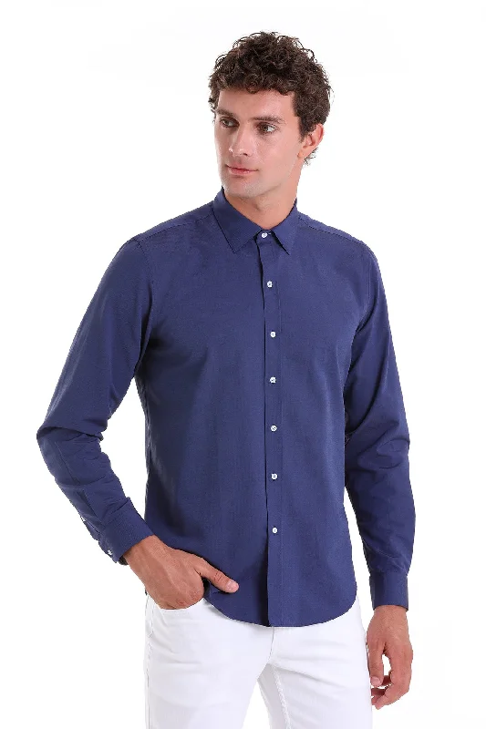 Special Discount Comfort Fit Long Sleeve Cotton Blend Navy Dress Shirt