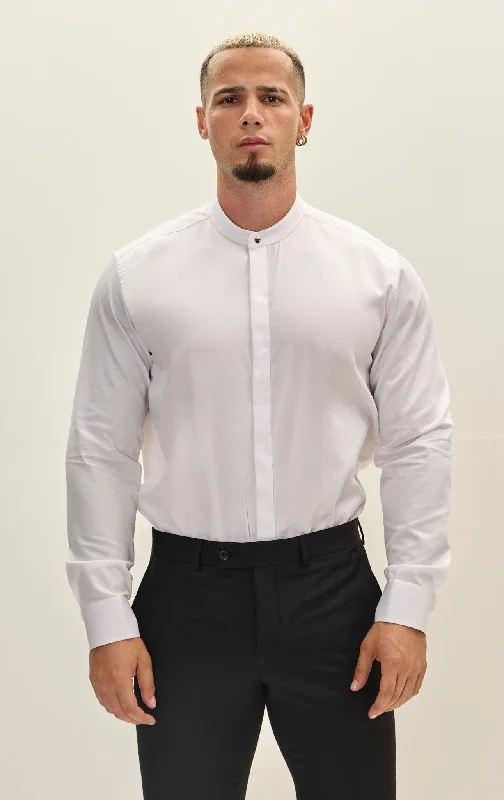 Major Savings Pure Cotton Band Collar Dress Shirt  - White
