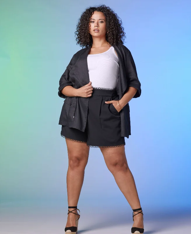 Weekend Shopping Made Better Plus Size Linen Drape Front Jacket