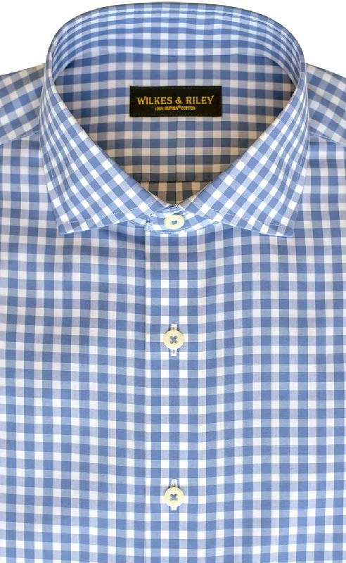 Savings Event Slim Fit Blue Gingham English Spread Collar Supima® Cotton Non-Iron Broadcloth Dress Shirt Savings Event Slim Fit Blue Gingham English Spread Collar Supima® Cotton Non-Iron Broadcloth Dress Shirt