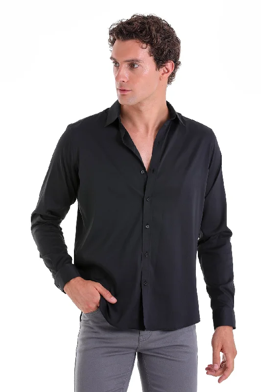 Today Only Slim Fit Long Sleeve Black Casual Shirt