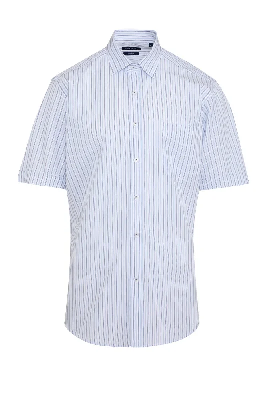 Weekend Deals to Make You Smile Classic Fit Short Sleeve Striped Cotton Dress Shirt, Blue C