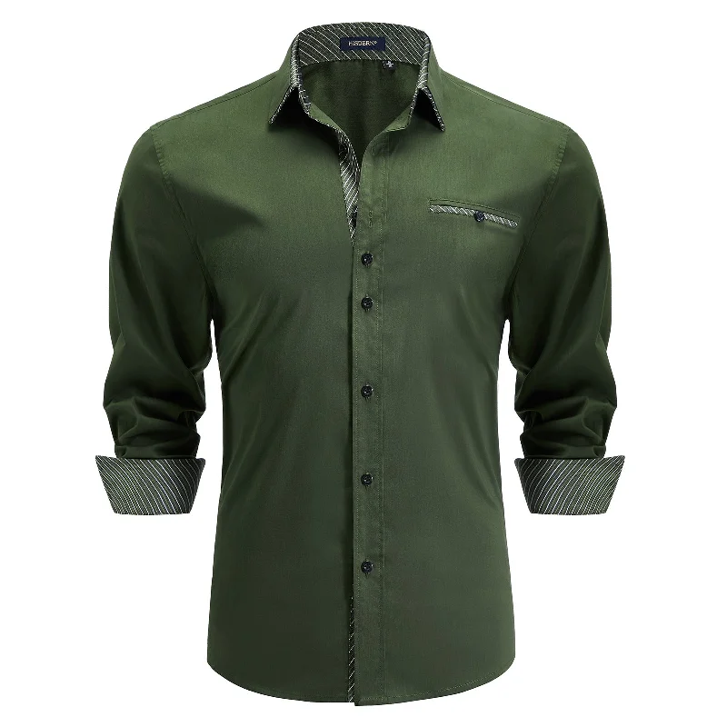 Weekend Specials to Delight Men's Patchwork Dress Shirt with Pocket - A-01 ARMY GREEN
