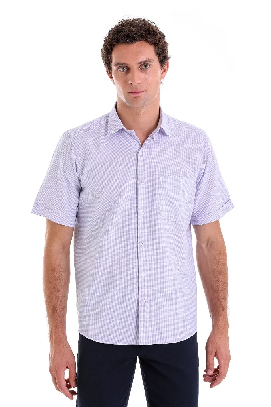 Discount Extravaganza Comfort Fit Pin Check Cotton Blend Lilac Dress Shirt