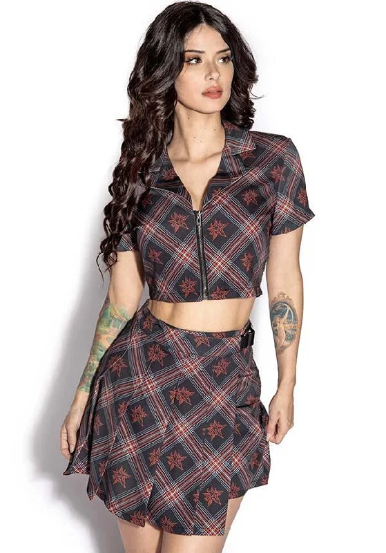 Unbeatable Deal BCC Goat [Red Plaid] | ZIP CROP TOP*