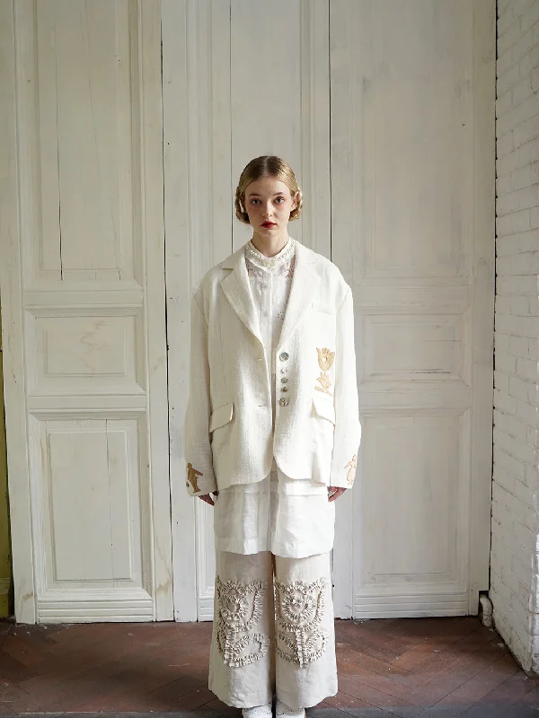 Unmissable Sale Unlogical Poem Paper-cut Patch Embroidered Notched Lapel Blazer