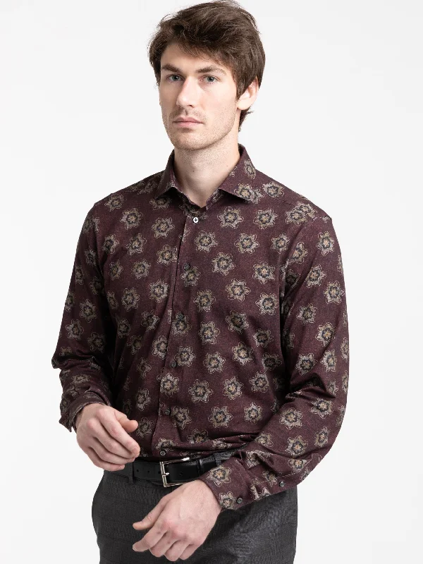 Closeout Dark Brown Flower Modern 4-Flex Dress Shirt