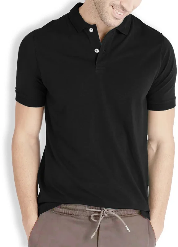 Price Cut Men Solid Polo Neck Cotton Blend Black T-Shirt