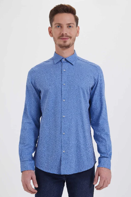 Weekend Bargains to Sizzle Slim Fit Long Sleeve Cotton Light Navy Dress Shirt