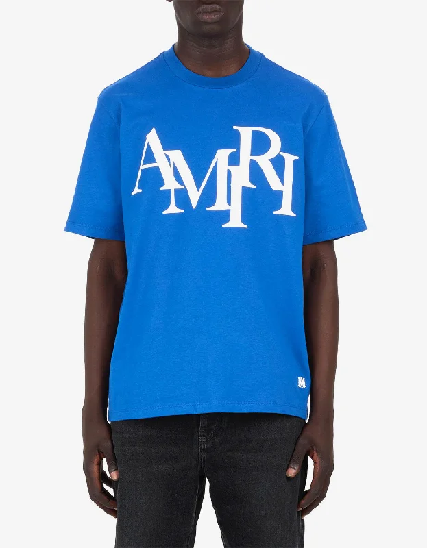 Massive Deals Amiri Blue Staggered Logo T-Shirt