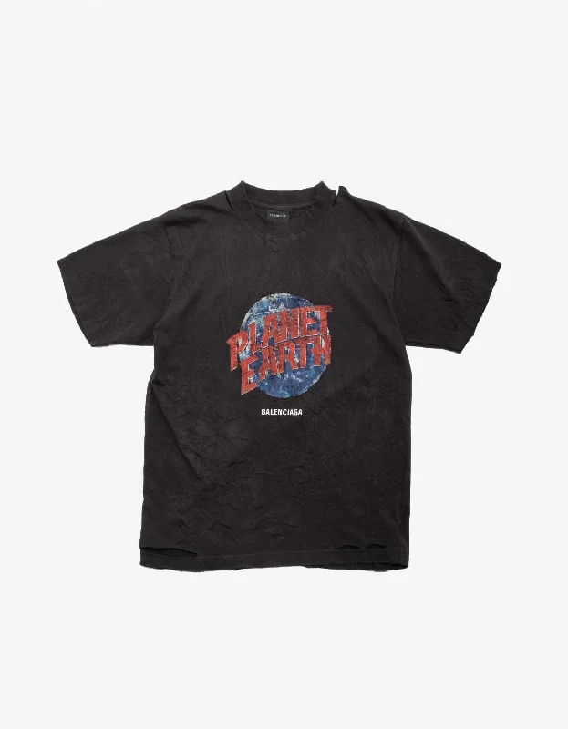 Overstock Balenciaga Black Planet Earth Print T-Shirt