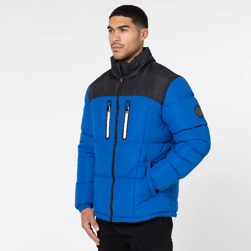 Extra Savings Contrast Zipped Funnel Neck Puffer Jacket | Cobalt Blue
