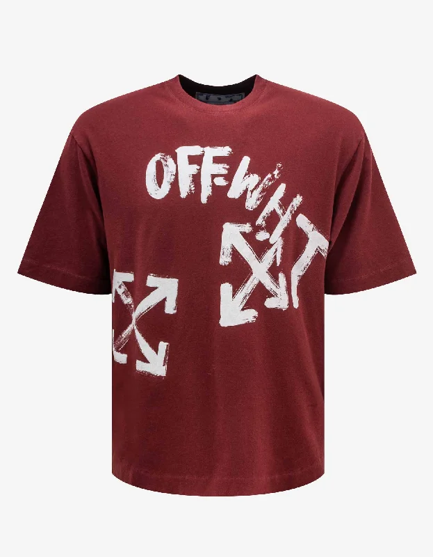 Can't Miss Off-White Burgundy Paint Script Oversized Skate T-Shirt