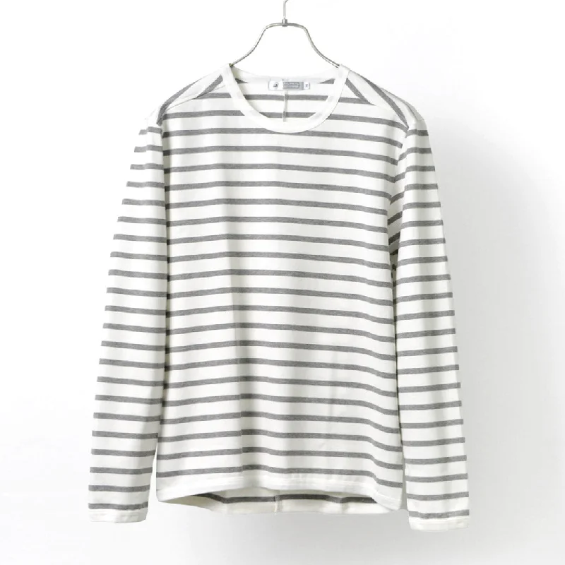 Best Seller 在东京日本制造 /完美的内部Giza棉花条纹船员脖子L / S T恤