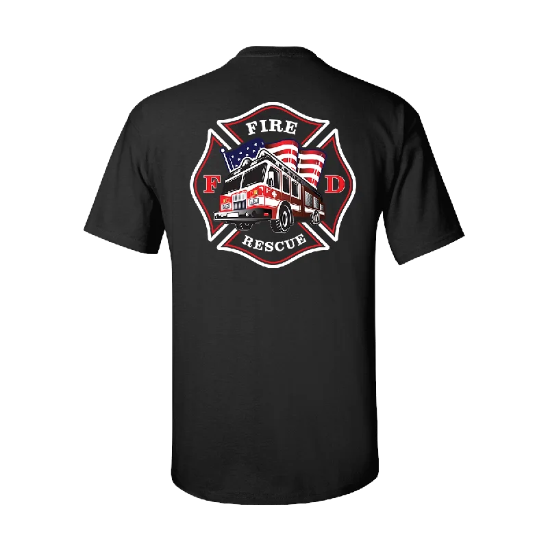 Weekend Bargains to Snag Fire Truck Flag Maltese Design, Firefighter T-Shirt