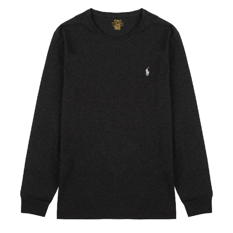 Online Specials Polo Ralph Lauren Custom Slim Fit Cotton LS T-Shirt Black Heather