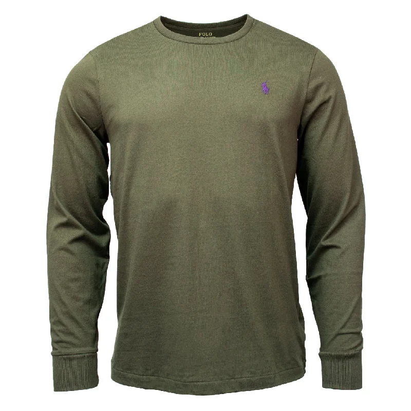 One-DAY Sale Polo Ralph Lauren Custom Slim Fit Cotton LS T-Shirt Estate Olive