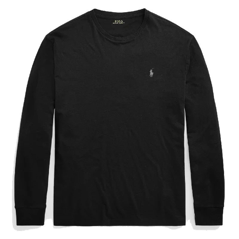 Price Break Polo Ralph Lauren Custom Slim Fit LS T-Shirt Polo Black / Grey Pony