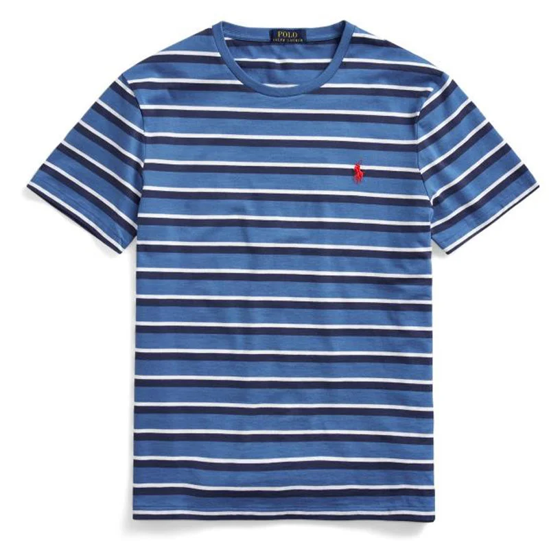 YEAR-End Clearance Polo Ralph Lauren Custom Slim Fit Striped T-Shirt Retreat Blue Multi