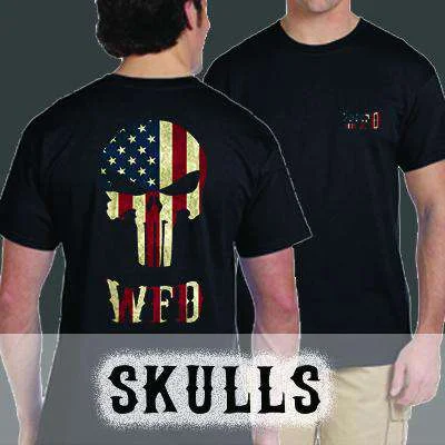 Buy Now Custom Skull Design, Firefighter T-Shirt