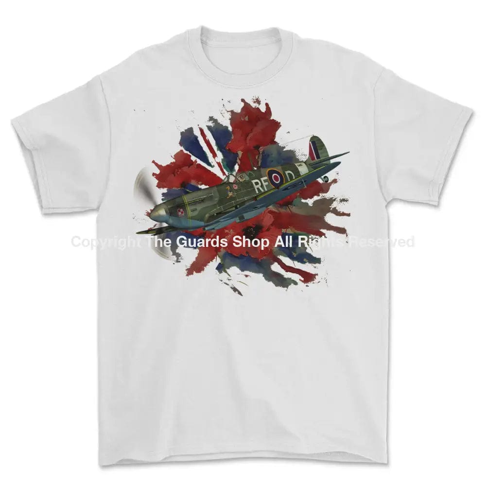 Weekend Price Cuts Galore SPITFIRE ON POPPY UNION FLAG Printed T-Shirt