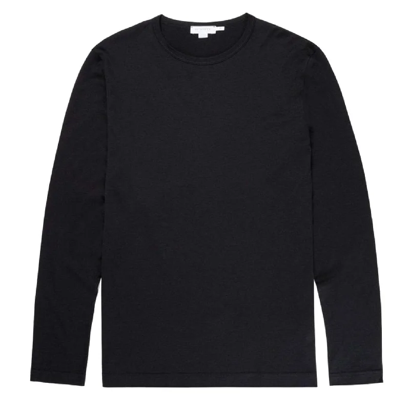 Massive Savings Sunspel Long Sleeve Crew Neck T-Shirt Black