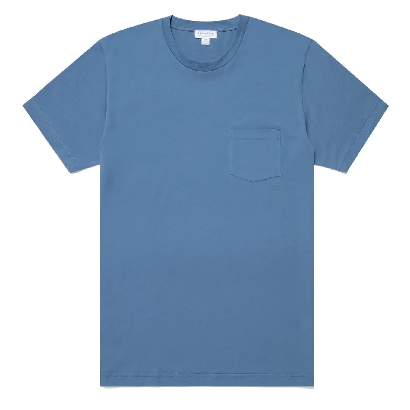 Lowest Rates Sunspel Riviera Pocket Crew Neck T-Shirt Bluestone