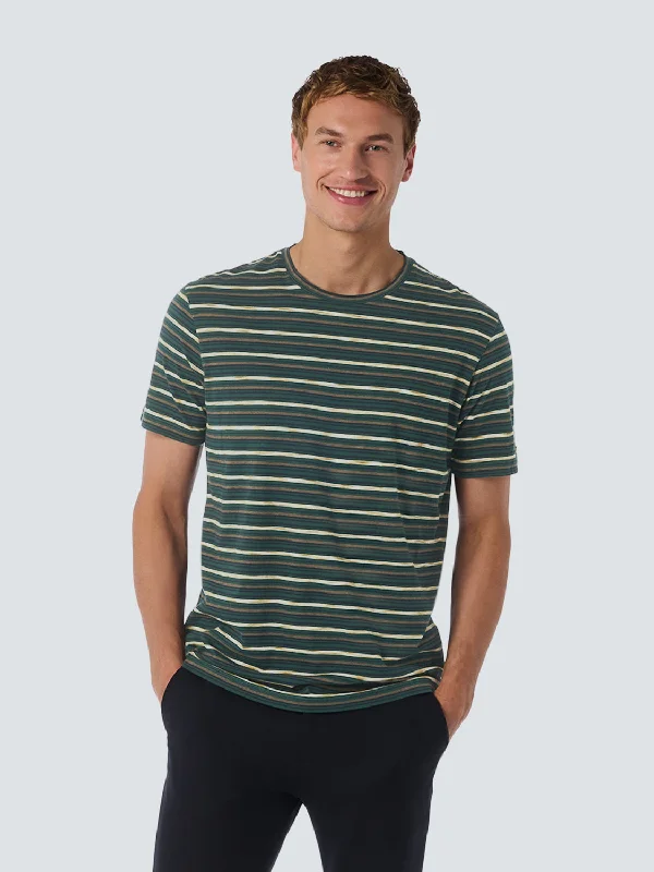 Grand Opening Sale T-shirt with Round Neck and Multicolor Stripes | Dark Green