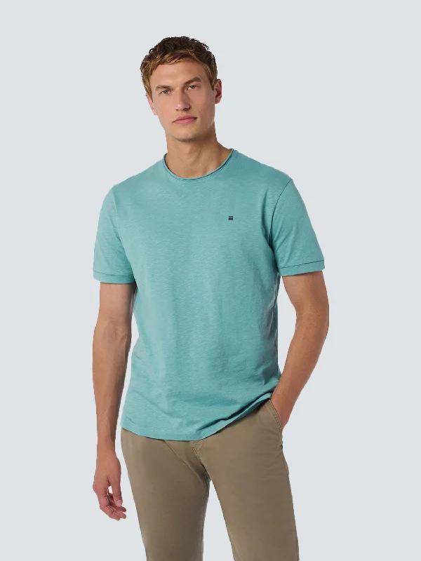 Limited Time Discount Round Neck T-Shirt with Rolled Sleeve Cuffs and Subtle Logo Print | Cloud